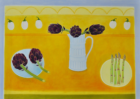 07 Artichokes in White Jug on yellow 72cm x 102cm copy